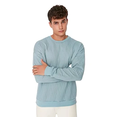 Abbildung von Trendyol Herren Einfarbiges Oversize Rundhalsausschnitt Sweatshirt, blau, S
