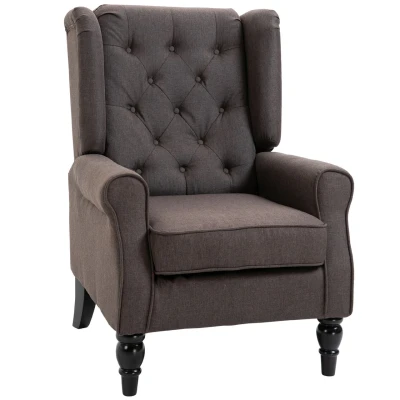 Abbildung von HOMCOM Sessel Einzelsessel, Akzentsessel mit Tufting Holzfüße (Ohrensessel, 1 St., Relaxsessel), für Wohnzimmer, Braun