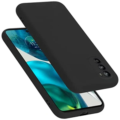 Abbildung von Cadorabo Hülle kompatibel mit Motorola Moto G52 4G / G82 5G Handyhülle für Case aus flüssigem Silikon stoßfeste dünne TPU Schutzhülle Liquid SCHWARZ