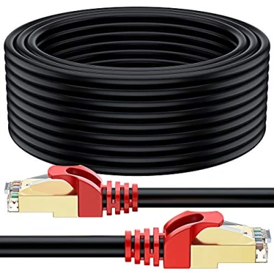 Abbildung von MutecPower 50m CAT 7 Außen Verwendung wasserdicht Direct Burial RJ45 Ethernet Netzwerkkabel SSTP 600 MHz Schwarz 50 Meter mit kabelbinder und Klemmen