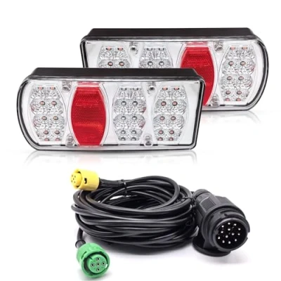 Abbildung von AOJO 13 Poliger LED Rückleuchten Satz für Anhänger, Wasserdicht Anhängerbeleuchtung polig mit 5m Kabelsatz, 12V 24V LKW Rücklichter Set E Geprüfte