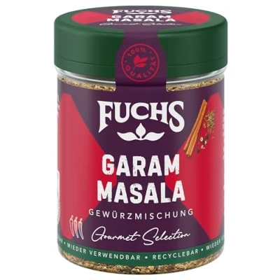 Abbildung von Fuchs Gourmet Selection Asien Garam Masala Gewürzmischung, nachfüllbarer Gewürz Mix, ideal zum Verfeinern von Eintöpfen oder Gerichten aus der Pfanne, vegan, 55 g