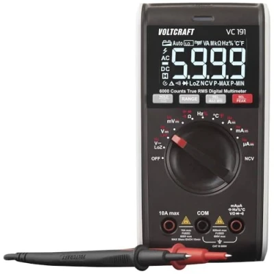 Abbildung von VOLTCRAFT VC191 Multimeter I Digitales True RMS Messgerät 6000 Counts CAT III 600V AC/DC Spannungs und Strommessung Temperaturmessung bis 400 C Kapazitätsmessung 60mF