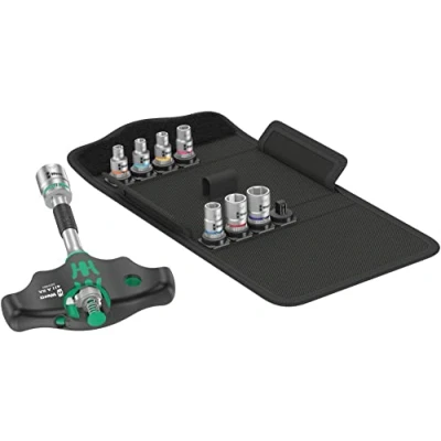 Abbildung von Wera 05057474001 Kraftform Kompakt 400 RA Imperial Set 2, Quergriff Adapterschraubendreher mit Ratschenfunktion und Nuss Satz, 9 teilig, Schwarz grün