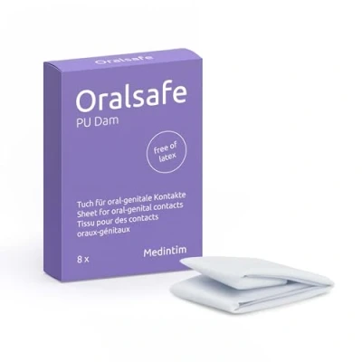 Abbildung von Medintim Kondome Oral Safe PU Vanilla (latexfreie Lecktücher) Packung mit, 8 St., geeignet für Allergiker, ohne Latex, mit Vanille Duft