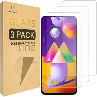 Abbildung von Jinyunlai Panzer Schutz Glas für samsung galaxy M31S Panzerglas, HD Displayschutzfolie, 9H Härte Schutzglas Schutzfolie, Frei von Kratzern, Ultra klar Panzerfolie 3 Stück