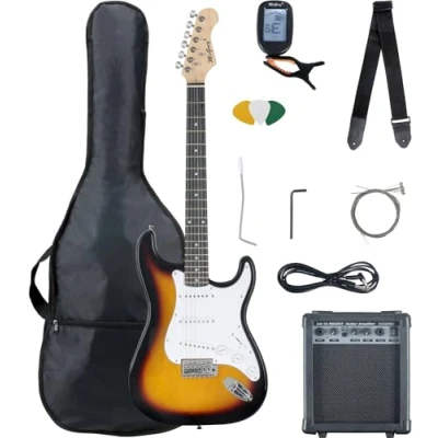 Abbildung von McGrey E Gitarre Rockit elektrische Gitarre, ST Style, Komplettset 4/4, 8 St., inkl. Verstärker, Tasche, Stimmgerät, Plektren, Gurt und Kabel, 10 Watt (RMS) Gitarrenverstärker inklusive!