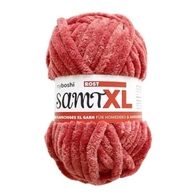 Abbildung von myboshi Samt XL, kuscheliges, extra Dickes Chenillegarn, super Chunky, zum Häkeln und Stricken, XXL Knäuel, 100g, Ll 40m, Orange (Rost) 1 Knäuel
