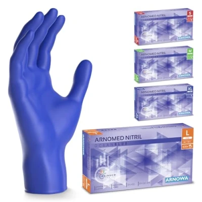 Abbildung von 500 Stück ARNOMED Einweghandschuhe Dunkelblau, Einmalhandschuhe L, Nitril Handschuhe Einweg, Nitrilhandschuhe puderfrei, Gummihandschuhe Schutzhandschuhe, in S, M, XL