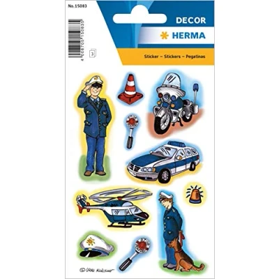 Abbildung von HERMA 15083 Aufkleber Polizei klein, 30 Stück, Berufe Sticker mit Polizist Polizeiauto Motiv, Kinder Etiketten für Fotoalbum Tagebuch Poesiealbum Scrapbooking Geburtstag Dekoration Briefe DIY Basteln