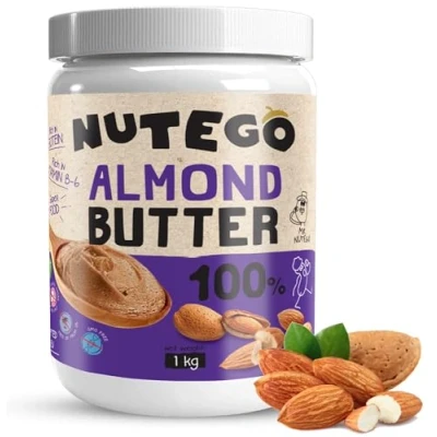 Abbildung von Nutego 100% Cremige Mandelmus Mandelbutter Ohne Zusätze, Salz, Zucker &amp; Palmfett 1 KG Vegan, Laktosefrei, Gentechnikfrei
