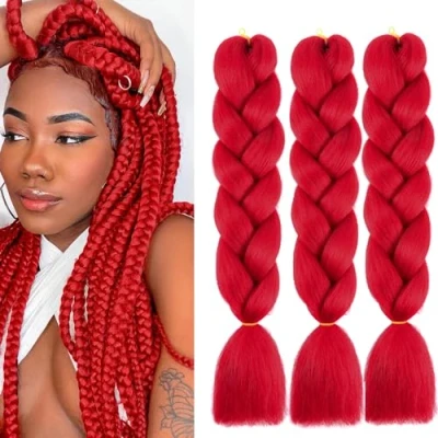 Abbildung von Shangxiu jumbo Braids Extensions rot, 3Stück Kanekalon braiding Haar extension 24&quot;,Kunsthaar Zum Einflechten Für Crochet Twist Flechten Rot