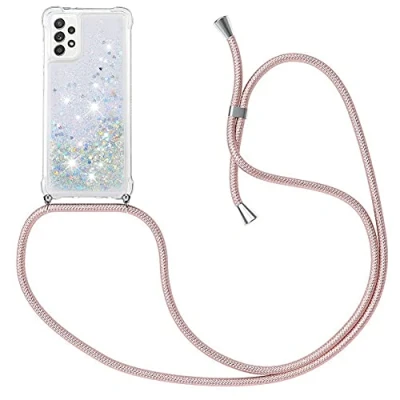 Abbildung von MXKOCO Handykette kompatibel mit Samsung Galaxy A52 5G Glitzer Flüssig Bewegende Treibsand Hülle Band Umhängetaschen+Hüllen Umhängeband Handykordel Schutzhülle Stylische Kette