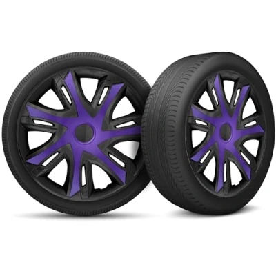 Abbildung von Auto Radkappen Radzierblenden 4er Set passend für alle Stahlfelgen Einstellbarer Sicherungsring 15 Zoll Schwarz Violett