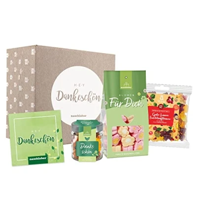 Abbildung von naschlabor Dankeschön Geschenkbox Einfach mal von Herzen Ein kleines mit verschiedenen Leckereien Geschenk zum Danke sagen an Freunde, Kollegen, Bekannte oder Familie