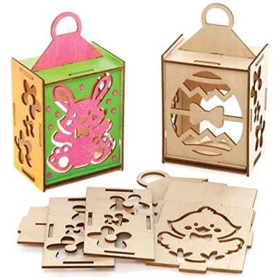 Abbildung von Baker Ross AX805 Ostern Laterne Bastelset aus Holz 3er Pack, Holzlaterne für Kinder zum Basteln und Bemalen