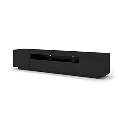 Abbildung von BIM Furniture Lowboard TV Schrank Aura 200 cm Hängend oder Stehen universal Unterschrank Fernsehschrank Board Sideboard HiFi Tisch Hängender (Schwarze Matte ohne LED)