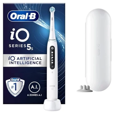 Abbildung von Oral B iO 5S Elektrische Zahnbürste, 1 Reisetasche, Designed by Braun, Weiß