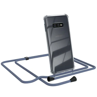 Abbildung von EAZY CASE Handykette kompatibel mit Samsung Galaxy S10e Handyhülle Umhängeband, Handykordel Schutzhülle, Silikonhülle, Hülle, Stylische Kette, EIS Blau Clips Schwarz