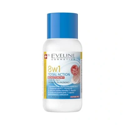 Abbildung von Eveline Cosmetics Nail Therapy Professional 8 in 1 Total Action Nagellackentferner Nährende Formel mit Vitaminen A, E, F &amp; Rizinusöl Acetonfrei, Sanft für Natürliche Künstliche Nägel 150 ML