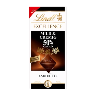 Abbildung von Lindt EXCELLENCE Mild &amp; Cremig 50 % Kakao Zartbitter Schokolade 100 g Tafel Extra milde, feinherbe Bitter Intensiver Geschmack Dunkle 100g (1er Pack)