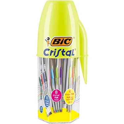 Abbildung von BIC Megatubo 20 Stück bunte Kristallkugelschreiber (1 mm Spitze), lustiger und fluoreszierender Kristall (1,6 Schreibwaren für Schule Zuhause, Geschenkidee,
