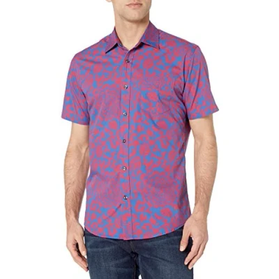 Abbildung von Amazon Essentials Herren Kurzärmeliges Hemd aus Popeline, Normale Passform, Blau Floral, XXL