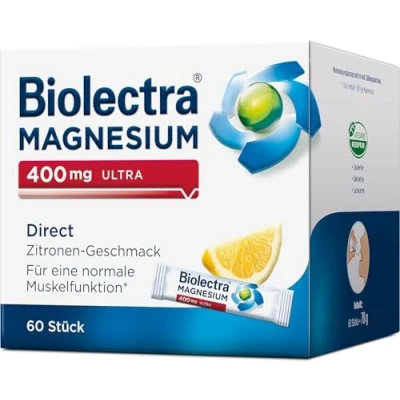 Abbildung von Biolectra Magnesium 400 mg Direct Sticks Zitrone, 60 Stück: Für eine normale Muskelfunktion bei erhöhtem Bedarf, Direkt Sticks, hochdosiert