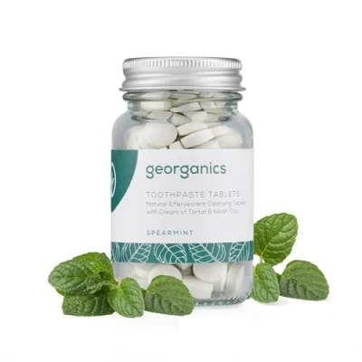 Abbildung von Georganics Natürliche Zahnputztabletten Natürlich Sprudelnde Zahn Reinigungstabletten mit Kaolinerde Vegan, ohne SLS, Tierversuche und Fluorid Grüne Minze 120 Tabletten