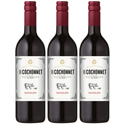Abbildung von Le Cochonnet Merlot Pays d&#039; Oc Rotwein trocken IGP Frankreich Literflasche I Versanel Paket (3 x 1,0l)