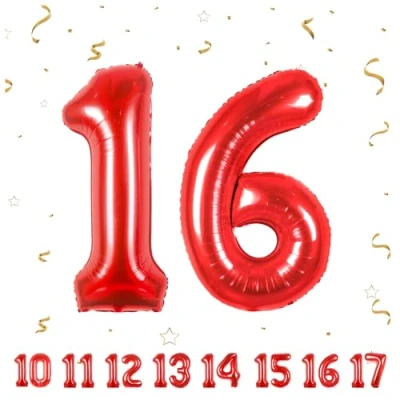 Abbildung von Geburtstag zahlen luftballon 16 jahre Rot Folienballon XXL Riesen in 40&quot; 101cm Geburtstagsdeko Ballon Zahl Deko zum .Fliegt mit Helium
