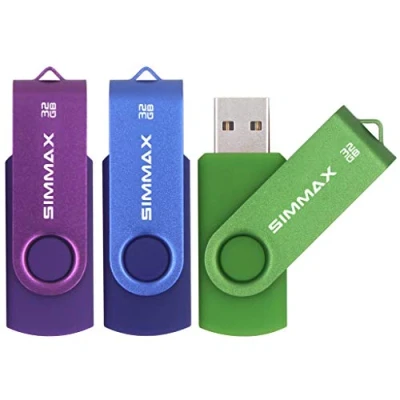 Abbildung von SIMMAX USB Stick 3 Stück 32GB Memory Swivel Design Flash Laufwerke Zip (32GB Lila Blau Grün)
