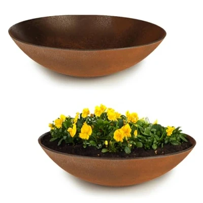 Abbildung von matches21 HOME &amp; HOBBY Wetterfeste Pflanzschalen 2 STK. für draussen in 28 cm rost Optik als Blumenschalen Dekoschalen