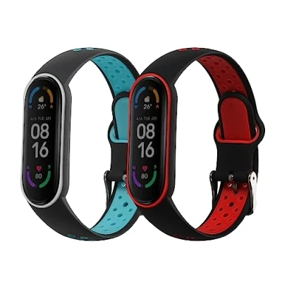 Abbildung von kwmobile 2x Sportarmband kompatibel mit Xiaomi Mi Smart Band 6 / 5 Armband Fitnesstracker Set aus TPU Silikon
