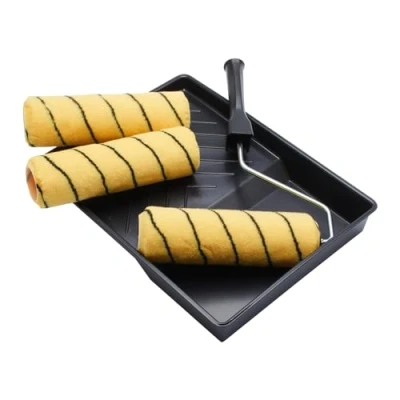 Abbildung von ProDec 225 x 44 mm 5 teiliges Set mit 3 Stück mittelflorige gewebte Farbrollen, Käfigrahmen und Schale zum Streichen Dispersions Mauerwerksfarben an Innen Außenwänden Decken, Multi