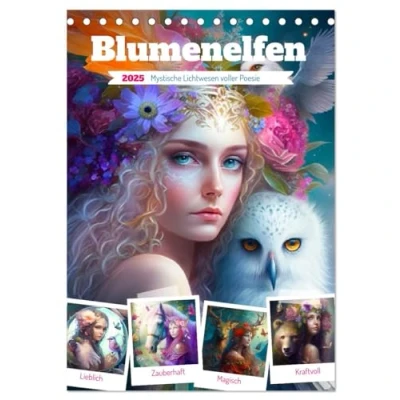 Abbildung von Blumenelfen. Mystische Lichtwesen voller Poesie (Tischkalender 2025 DIN A5 hoch), CALVENDO Monatskalender