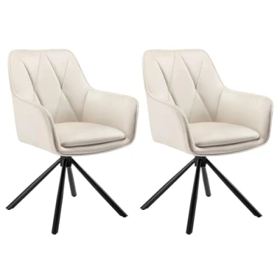 Abbildung von Lestarain Esszimmerstühle drehbar 2er Set, Drehstuhl, Stühle Esszimmer, Küchenstuhl mit Armlehnen Rückenlehne, Sessel, Polsterstuhl, Metallbeine, Samt, Beige, LCNI125002 2