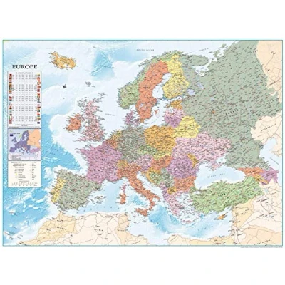 Abbildung von Close Up XXL Europakarte 2021 Poster mit Flaggen &amp; zahlreichen Infos Premium Weltkarte Plakat 135 x 100 cm + 1 Traumstrand Insel Bora zusätzlich