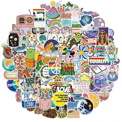 Abbildung von RGBEE Aesthetic Sticker Set 100 Stücke, Wasserfeste Vintage VSCO Girl Klein Vinyl Graffiti Aufkleber für Laptop MacBook Koffer Helm Motorrad Skateboard Auto Fahrrad Tumblr