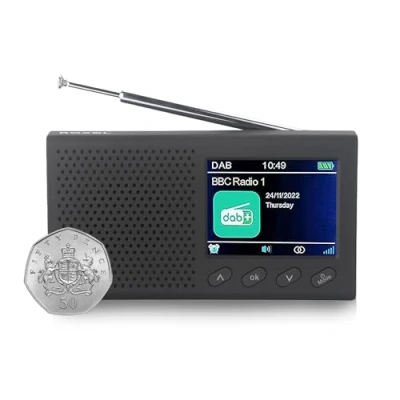 Abbildung von Roxel Pocket DAB/DAB+ und FM Radio Wiederaufladbarer Akku Taschenradio mit 8+ Stunden Wiedergabe Dual Alarm, 20 Voreinstellungen Vollfarb LED Display USB, Kopfhöreranschluss