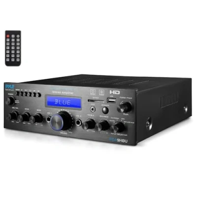Abbildung von Pyle Verstärker, Verstärker Hifi Stereo, Buetooth Amplifier, Mini Stereo Receiver, 200W Mehrkanal mit HDMI, Optisch/Phono/Koazial, UKW Radio, USB/SD/AUX/RCA, Mic Eingang Fernbedienung