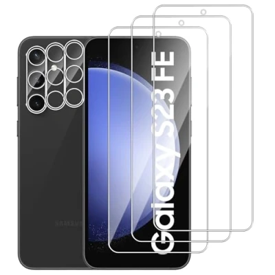 Abbildung von Dlxiks 3+3 Stück, Panzer Schutz Glas für samsung galaxy S23 FE, 3 Stück Schutzfolie Mit Kameraschutz, 9H Härte, Anti Kratzen, HD Klar Displayschutzfolie FE