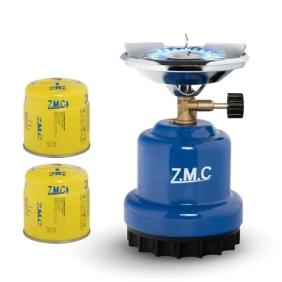 Abbildung von Z.M.C Campingkocher 1 flammig 1100 W + 2x Gaskartuschen 190 g, Gaskocher für Camping 13x20 cm, Kohlenanzünder, Mini Gas Kocher, Anzünder Camping, Festivals oder Wanderungen