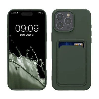 Abbildung von kwmobile Handyhülle kompatibel mit Apple iPhone 16 Pro Max Hülle Handy Cover Fach für Karten in Dunkelgrün