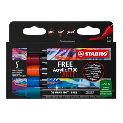 Abbildung von Acrylmarker STABILO FREE Acrylic T300 Strichbreite 2 3 mm 5er Pack URBAN
