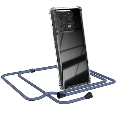 Abbildung von EAZY CASE Handykette kompatibel mit Xiaomi 13 Pro, durchsichtiger Hülle, Handy Schutzhülle Band, Silikonhülle Band Stahlblau Endstücke Schwarz