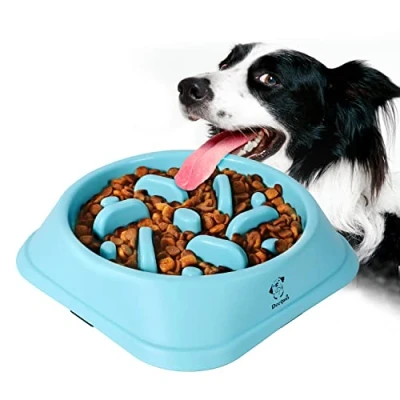 Abbildung von Decyam Anti Schling Napf Hund Hundenapf Langsame Fütterung Langsam Fressen Slow Feeder Dog Bowl (S/M, Blau Flower)