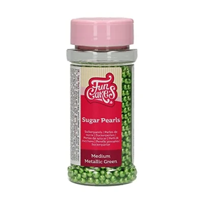 Abbildung von FunCakes Zuckerperlen Mittel Metallic Grün: Kuchenstreusel, guter Geschmack, perfekt zum Dekorieren von Kuchen, essbare Zuckerperlen. 80 g.
