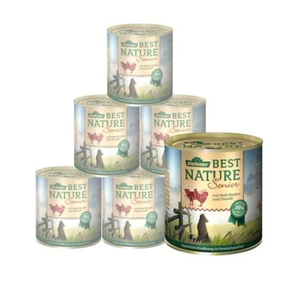 Abbildung von Dehner Best Nature Hundefutter, Nassfutter, für ältere Hunde, Lamm / Geflügel Haferflocken, 6 x 800 g Dose (4.8 kg)
