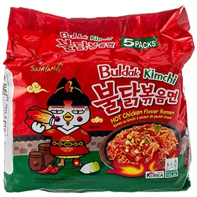 Abbildung von Samyang Buldak Hot Chicken Flavour Ramen mit Kimchi Geschmack, Instant Noodle, lecker koreanische Nudeln, 5er Pack (5 x 135g)